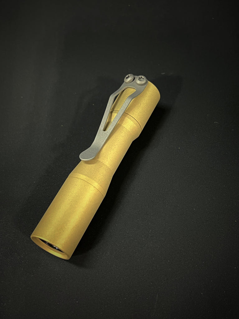 Custom Flashlight Mini Arc in Stonewashed Brass – CWF Custom Flashlights